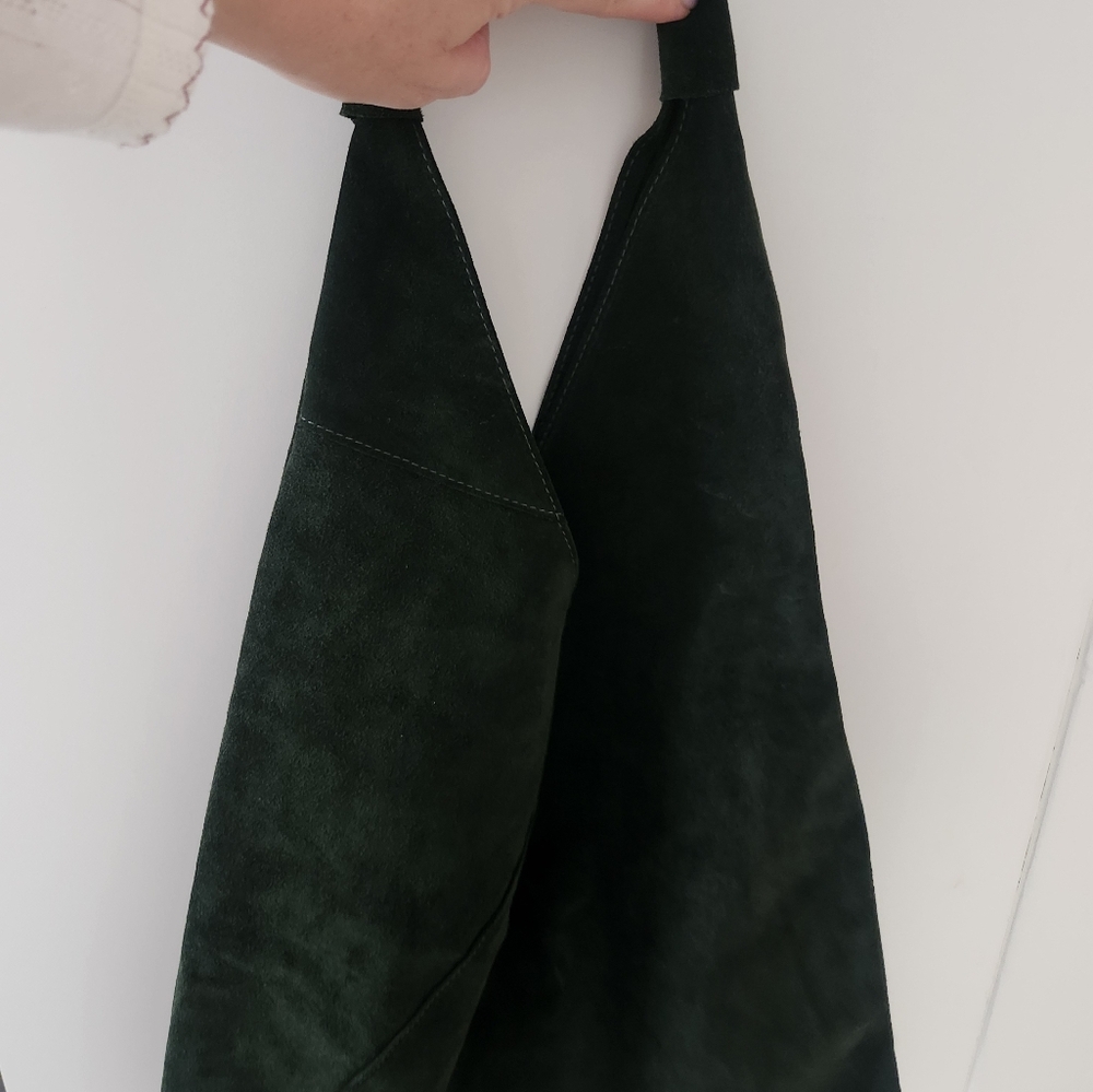 Dark Green Suede Tote Bag